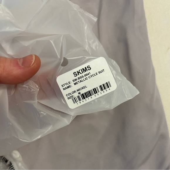 SKIMS Metallic Swim Cycle Suit in Nickel size M - Picture 9 of 12